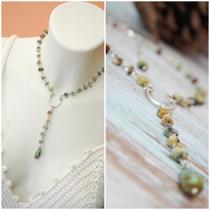 Delicate Gemstone Choker, Lariat necklace, serpentine stone irregular beaded choker, Summer Spring Outfit image 1