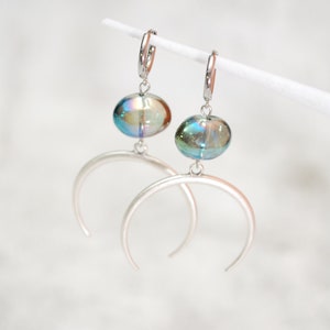 Large half moon earrings, big oval glass earrings, stainless steel hook, 6.5cm 2.5 image 2