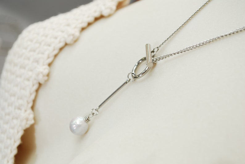 Minimalist Freshwater Pearl Necklace Choker with Stainless Steel Chain. image 4