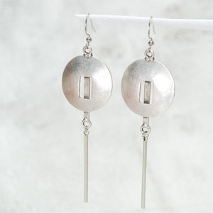 Artisanal Elegance: Limited Edition Antique Silver Abstract Long Earrings, 10cm 4 image 8