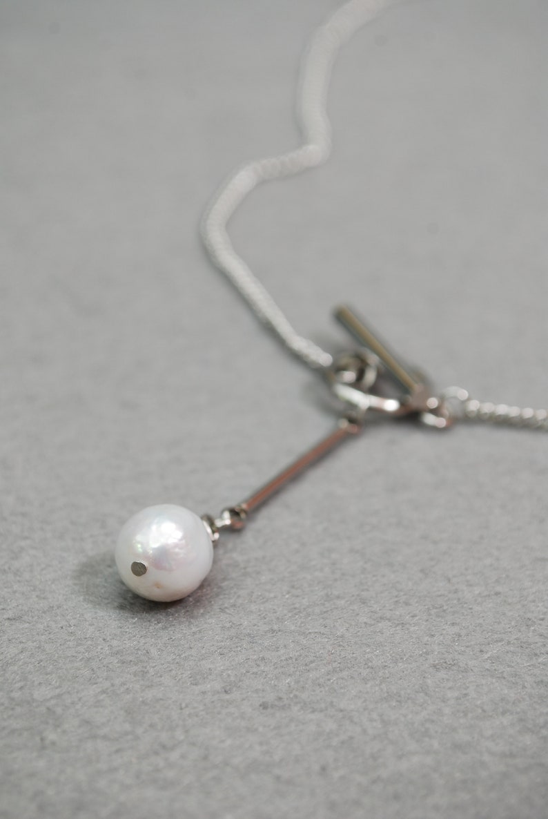 Minimalist Freshwater Pearl Necklace Choker with Stainless Steel Chain. image 2