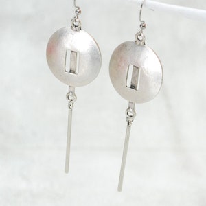 Artisanal Elegance: Limited Edition Antique Silver Abstract Long Earrings, 10cm 4 image 2