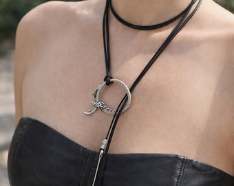 Dragon Amulet Necklace: Gothic Boho Leather Wrap Jewelry