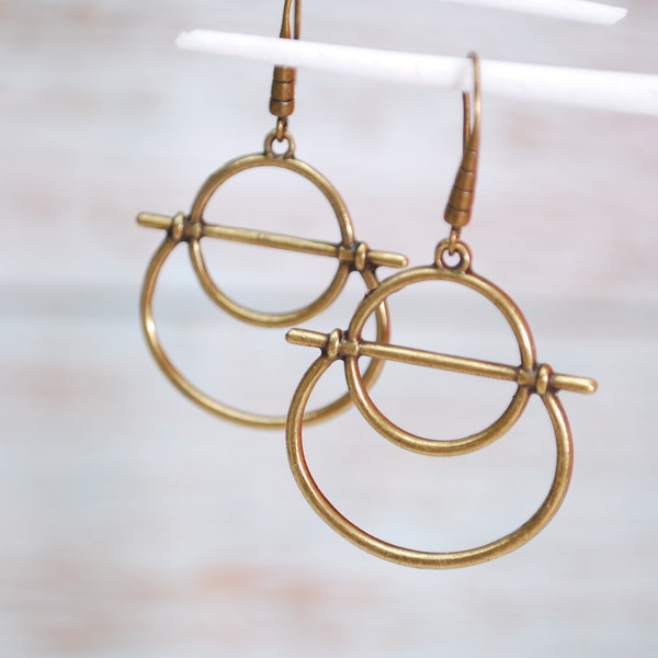 Abstract shape earrings, Bronze plated geometric earrings, summer lightweight drop earrings 5cm - 2"