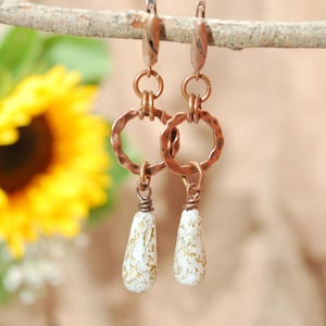 Rustic Fashion Beaded Earrings, Copper Earrings, Chick Bohemian Hoops, Large Dangles 6,5cm 2,5 image 3