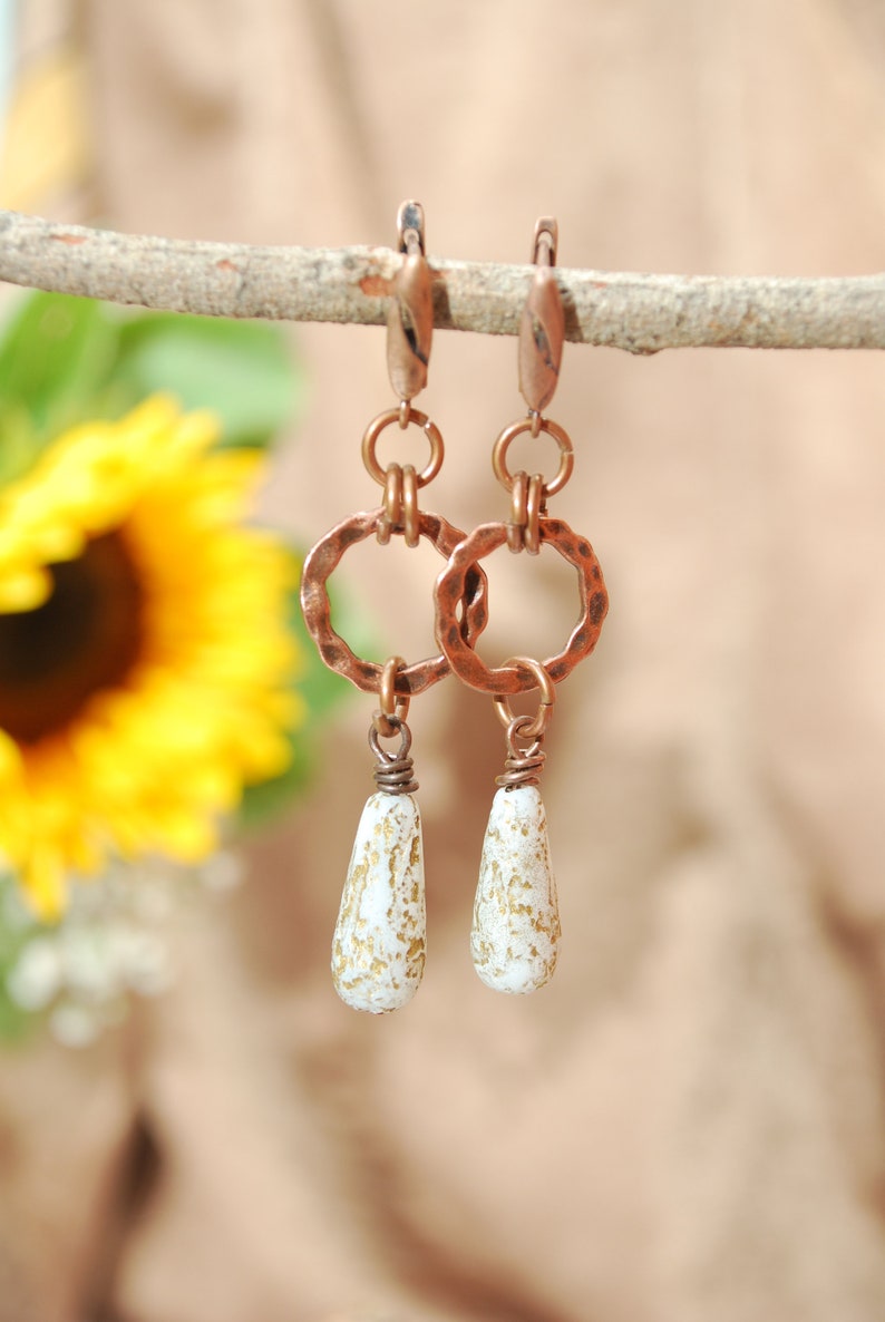 Rustic Fashion Beaded Earrings, Copper Earrings, Chick Bohemian Hoops, Large Dangles 6,5cm 2,5 image 3