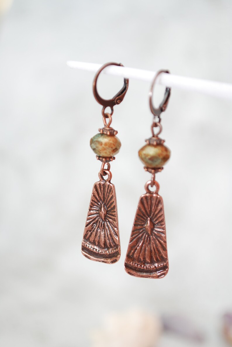 Final stock clearance no restocking 50% Boho chick earrings, sun copper errings, festival beaded earrings, Estibela design, 5.5cm 2 image 5