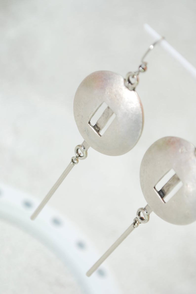 Artisanal Elegance: Limited Edition Antique Silver Abstract Long Earrings, 10cm 4 image 4