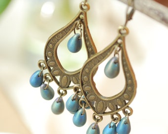 Clearance sale - 50% off ends May 11th or while stocks last -  Teardrop blue earrings, bridsmaid gifts,Boho Chandelier Earrings, 7cm, 2,75"