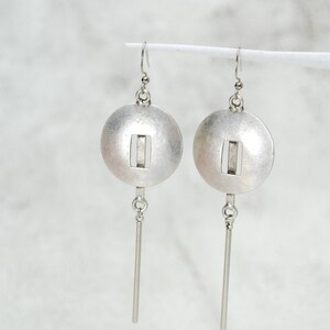 Artisanal Elegance: Limited Edition Antique Silver Abstract Long Earrings, 10cm 4 image 7