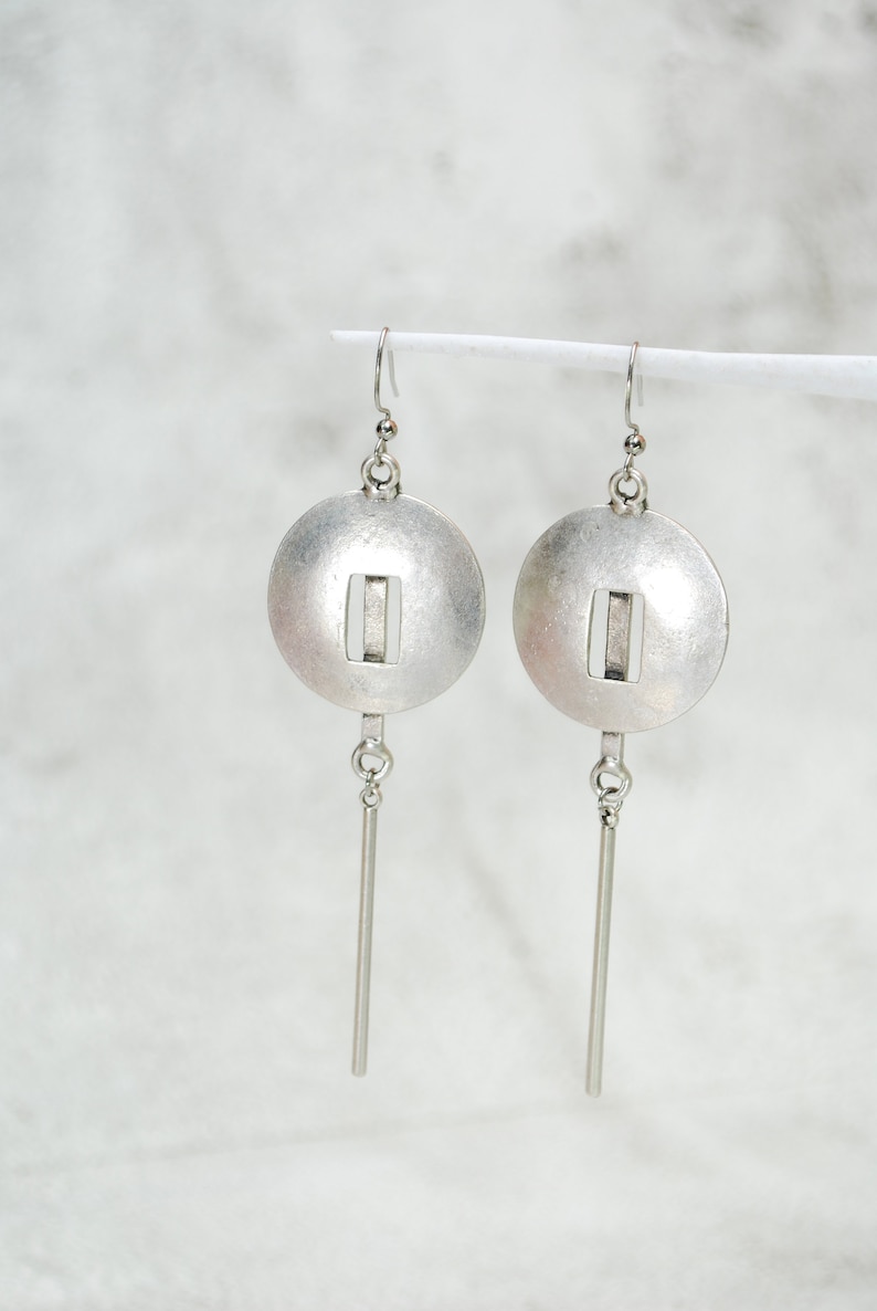 Artisanal Elegance: Limited Edition Antique Silver Abstract Long Earrings, 10cm 4 image 7