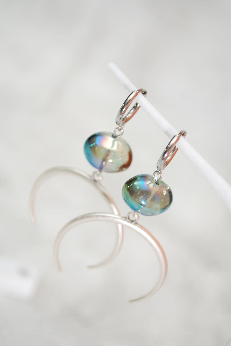 Large half moon earrings, big oval glass earrings, stainless steel hook, 6.5cm 2.5 image 3