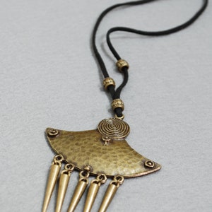 Sexy Leather Wrap Necklace, Black Suede Cord, Spike Ethnic Big Pendant, Estibela Design, Boho Wrap Necklace image 9