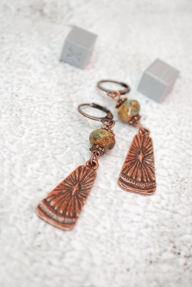 Final stock clearance no restocking 50% Boho chick earrings, sun copper errings, festival beaded earrings, Estibela design, 5.5cm 2 image 8