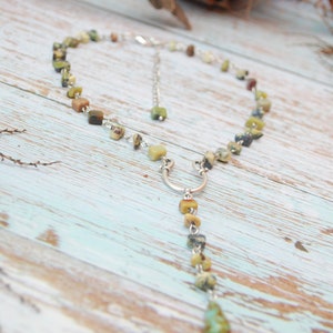 Delicate Gemstone Choker, Lariat necklace, serpentine stone irregular beaded choker, Summer Spring Outfit image 6