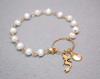 Exquisite Pearl Beaded Stainless Steel Bracelet with Mermaid Charm, Perfect Summer Beach Style from Estibela