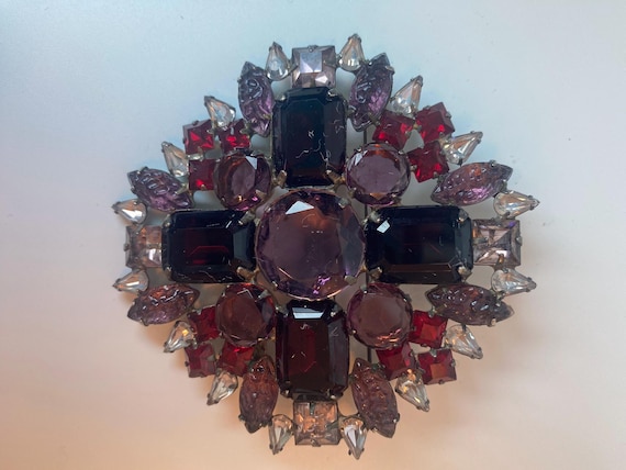 Albert Weiss Red and Purple Gem Brooch 1950s - image 1