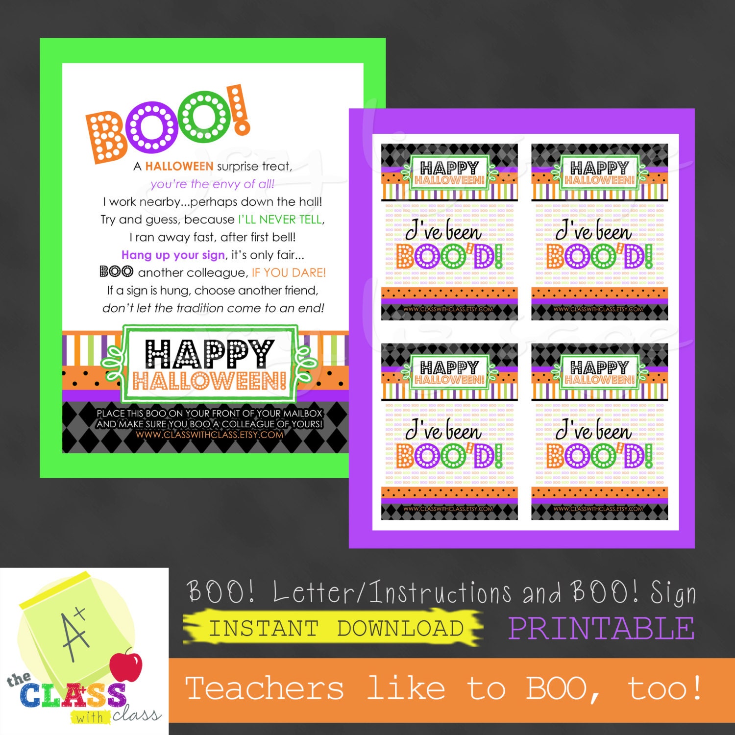 ベル Teacher - Staff Halloween Printable- BOO! Letter + Sign Pay It