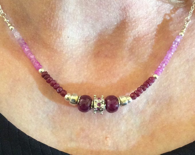 Necklace, Gemstone Ruby and Sapphire necklace, Ruby, Sapphire, Sterling silver