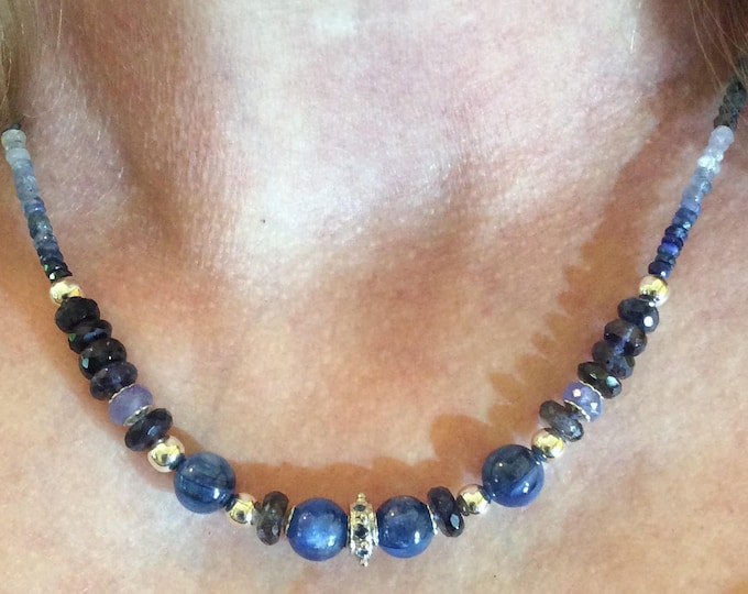 Necklace, Kyanite, Sapphire and Iolite Necklace, Genuine Gemstones, Gem Kyanite, Gem Sapphire, Gem Iolite