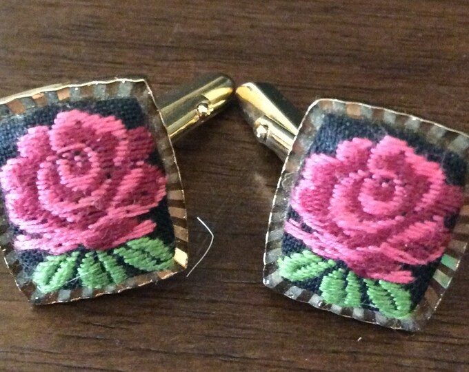 Cuff Links, Vintage, Micro-Needlepoint Cuff Links, Micro needlepoint