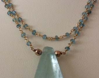 Necklace, Aquamarine Crystal, Faceted Aquamarine Minimal Necklace