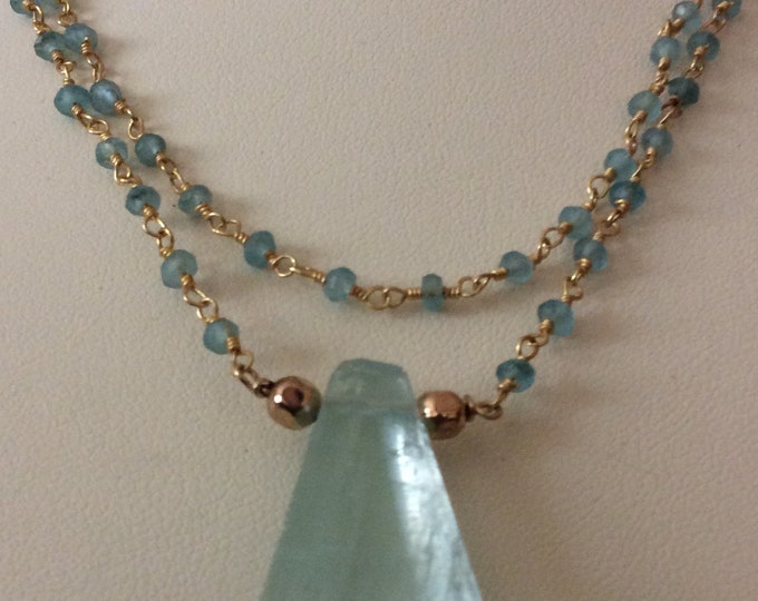 Necklace, Aquamarine Crystal, Faceted Aquamarine Minimal Necklace