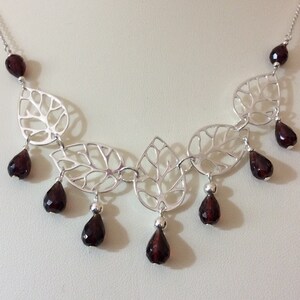 Necklace, Garnet necklace, Garnet, Sterling and Garnet Leaves Necklace