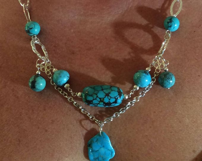 Necklace, Turquoise Jewelry, Turquoise Necklace, Turquoise, Turquoise and Sterling, Turquoise beads, Turquoise Jewelry