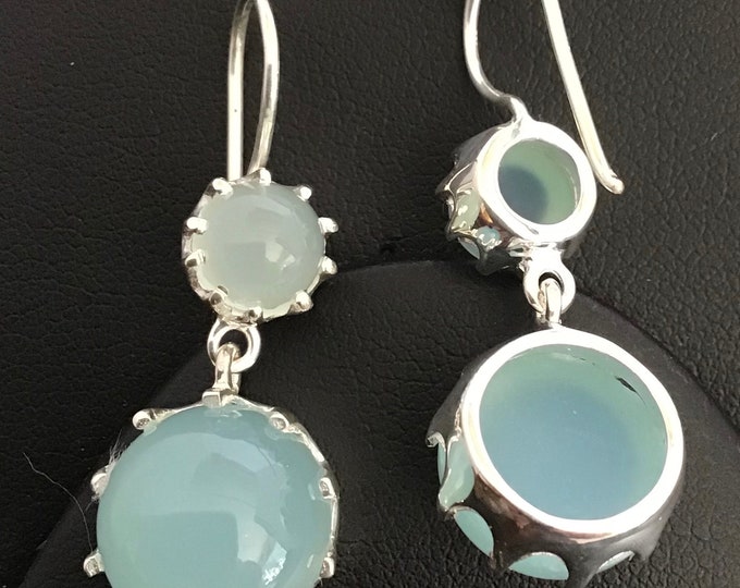 Earrings, Blue Chalcedony Earrings, Sterling Gemstone earrings, Genuine Gems