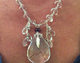Faceted Quartz Necklace & Earrings: Sterling Silver, Rutillated Quartz