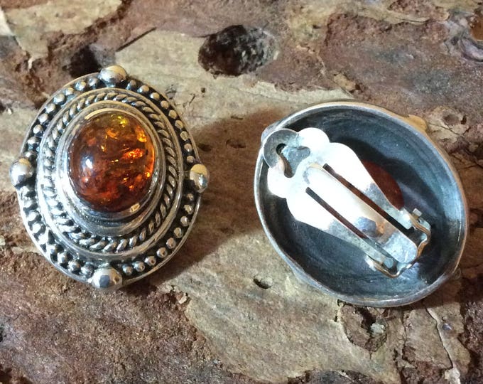 Earrings, Clip on Amber, Sterling silver and Amber Earrings, Amber clip on earrings, Amber, Amber jewelry