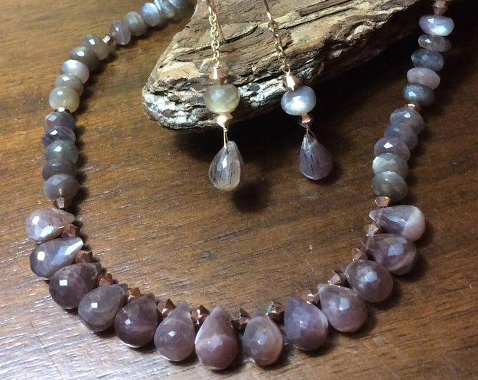 Necklace, Necklace earring set, Autumn Moonstone,, Brown moonstone jewelry, Sheen Moonstone, Moonstone, Natural Moonstone, Moonstone Jewelry