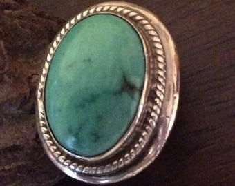 Vintage Turquoise Sterling Silver Ring: Modernist Cabochon, Size 7