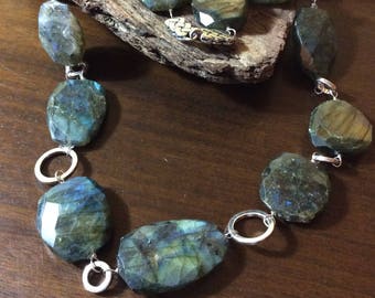 Faceted Labradorite Necklace: Sterling Silver, Spectrolite Gemstone Jewelry