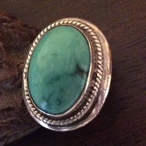 Vintage Turquoise Sterling Silver Ring: Modernist Cabochon, Size 7