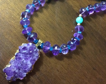 Handmade Amethyst Gemstone Necklace: Faceted Beads, Gold Filled Earrings