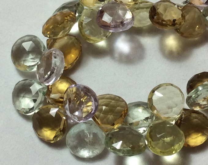 Beads, Multi-Gem Faceted Briollite Beads, Clear Rock crystal Quartz, Champagne Quartz, Light Amethyst, Green Quartz, Quartz