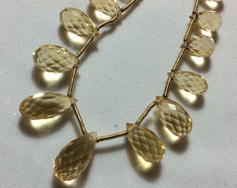 Faceted Citrine Briollete Beads: Golden Yellow Teardrops