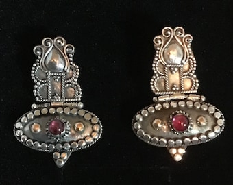 Handmade Sterling Silver Garnet Stud Earrings: Rose Gold Accent