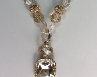 Swarovski Crystal Necklace: Golden Shadow & Clear Faceted Beads