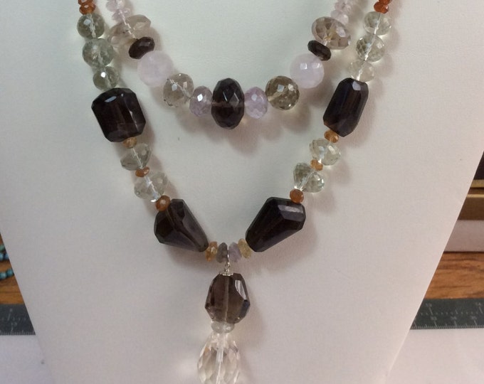 Necklace, Mutli-Gem Treasure Necklace, Smoky Quartz, Clear Quartz Necklace, Multi Quartz Necklace