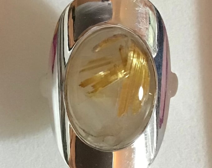 Ring, Golden Rutillated Quartz, Sterling gemstone rings, Gold Rutile Quartz