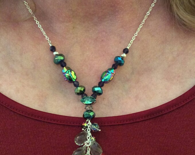 Necklace, Swarovski Scarab Necklace, Scarabs, Swarovski, Prehnite, Sterling, Minimal Jewelry
