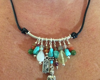 Necklace, Totem Charm Necklace, Turquoise, Sterling, Charms, Totems
