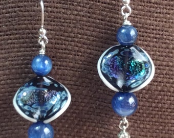Earrings, Kyanite and Dichroic Earrings, Kyanite Gemstone, Dichroic Glass, Sterling silver