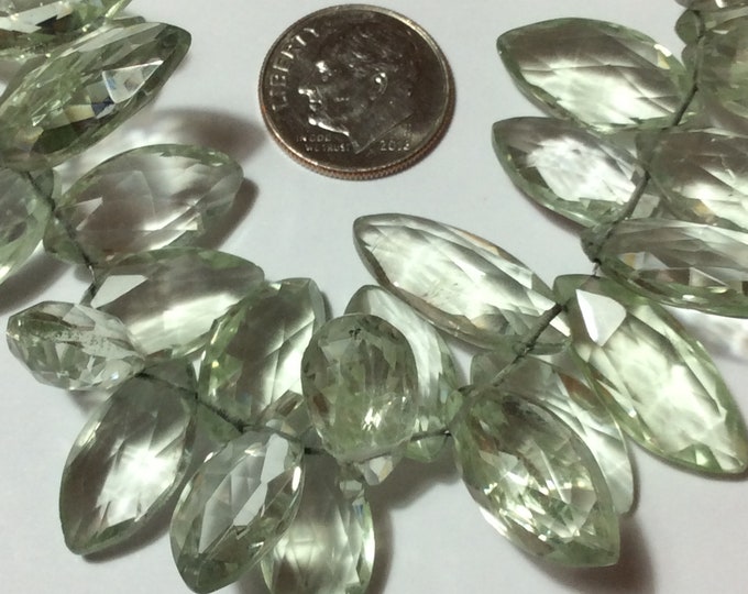 Beads, Green Quartz, Green Quartz Marquise, Faceted Marquise Briollites