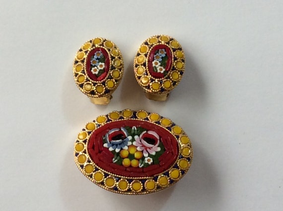 Brooch and Earring set, Vintage Mosaic set, Itali… - image 4