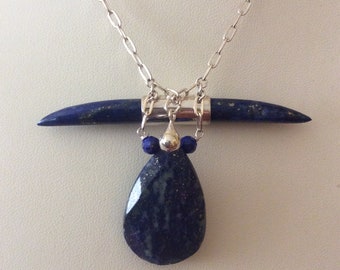 Necklace, Lapis Teardrop and Naja Necklace, Lapis Jewelry, Lapis, Sterling silver, Native American Style, Naja Style, Minimal Jewelry