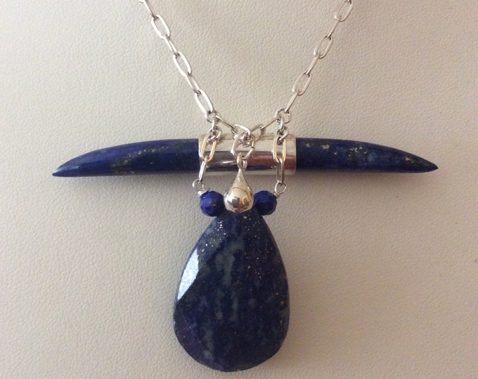 Necklace, Lapis Teardrop and Naja Necklace, Lapis Jewelry, Lapis, Sterling silver, Native American Style, Naja Style, Minimal Jewelry
